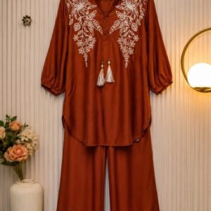 Rust Brown Embroidered Co-Ord Set